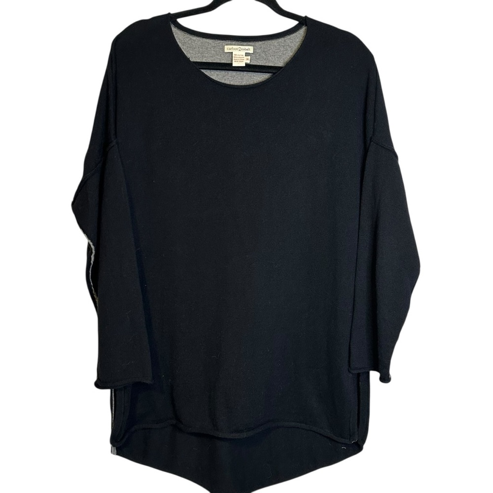 Carbon2Cobalt Black Sweater‎ Gray Raw Hem Trim Cotton Cashmere Blend Mens XL